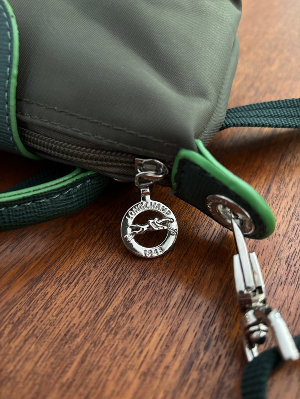 Longchamp Small Crossbody in Dark Green with Lime Accents - Picture 4 of 10